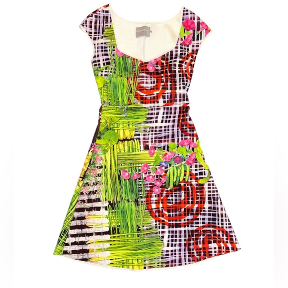 CLOVER CANYON Aline Neoprene Mini Multicolor Floral Y2K Dress Size Small NEW - Picture 4 of 7
